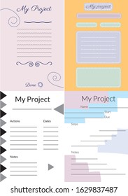 Set of four pages for project planner. A5 propotions. With paddings for rings