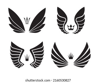 Set of four pairs of wings with crowns.	