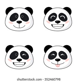 Set of four panda faces with different emotions.