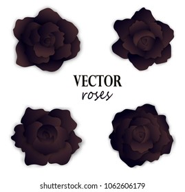 Set of four paper black roses