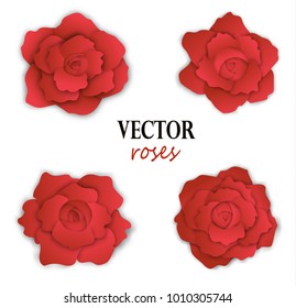 Set of four paper red roses