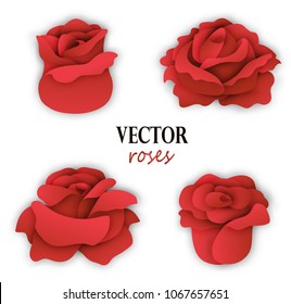 Set of four paper red roses