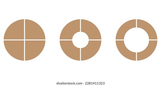 Set of four parts of circle. Pie chart with four same size sectors. Vector illustration isolated on white background.