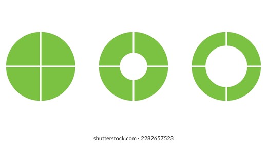 Conjunto de cuatro partes de círculo. Gráfico circular con cuatro sectores del mismo tamaño. Ilustración vectorial aislada en fondo blanco.