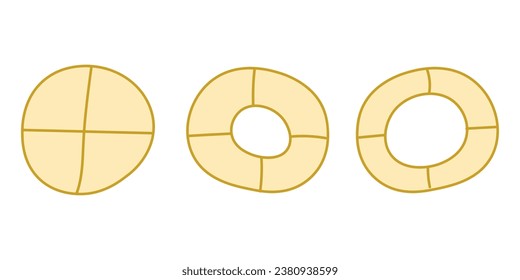 Set of four parts of circle. Pie chart with four same size sectors. Vector illustration isolated on white background.