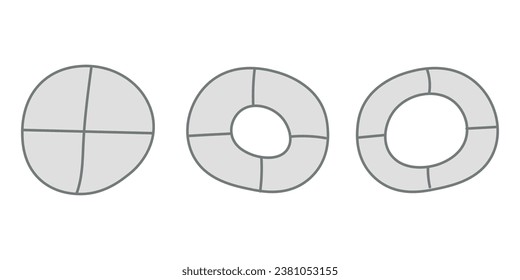 Conjunto de cuatro partes de círculo. Gráfico circular con cuatro sectores del mismo tamaño. Ilustración vectorial aislada en fondo blanco.