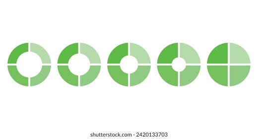 Set of four parts of circle. Pie chart with four same size sectors. Vector illustration isolated on white background.