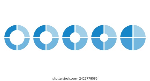 Set of four parts of circle. Pie chart with four same size sectors. Vector illustration isolated on white background.