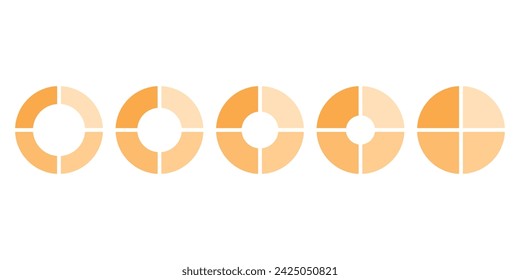 Set of four parts of circle. Pie chart with four same size sectors. Vector illustration isolated on white background.