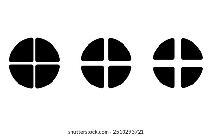 Set of four parts of circle. Pie chart with four same size sectors. Vector illustration isolated on white background.