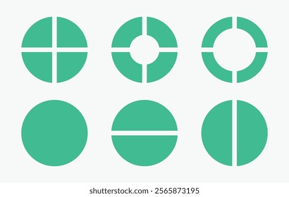 Set of four parts of circle. Pie chart with four same size sectors.