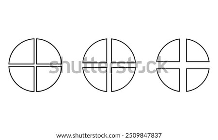 Set of four parts of circle. Pie chart with four same size sectors. Vector illustration isolated on white background.