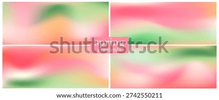 Set of four pastel backgrounds with a soft mesh gradients in green and pink spring tones