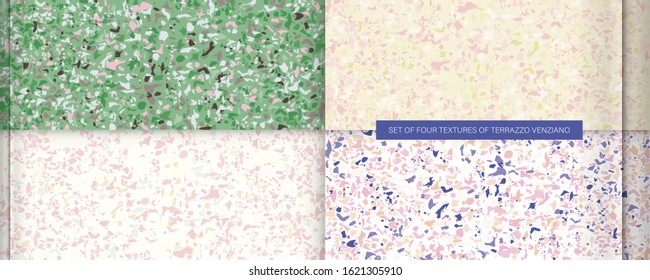 Set of four pastel textures classic colors in the style of Terrazzo Venziano. Pattern for ceramics marble natural stone abstract background new