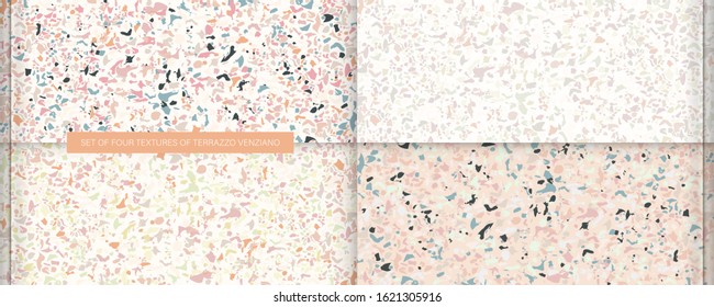 Set of four pastel textures classic colors in the style of Terrazzo Venziano. Pattern for ceramics marble natural stone abstract background new