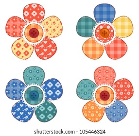 Set of four patchwork flower. Vector illustration Isolated on white.