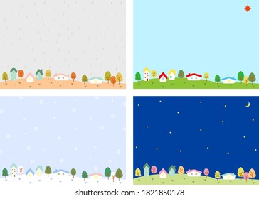 set of four pattern weather  town landscape