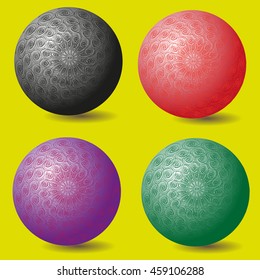 A set of four patterned balls.
A set of four openwork ball on a yellow background vector illustration for decoration and design