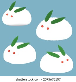 Set Of Four Patterns Of Snow Bunnies(Snow Rabbit),Cute Rabbits Made Of Snow