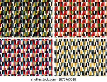 Conjunto de cuatro patrones. Motivo prudente en 4 variaciones de color. Sencillo, alto contraste, con colores complementarios. 