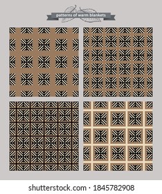set of four patterns with striped squares, colors: 
gray, beige, black