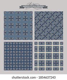 conjunto de cuatro patrones con cuadrados rayados, colores: 
azul, blanco, azul claro