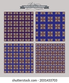 set of four patterns with striped squares, colors: 
blue, white, brown