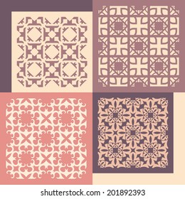 Set of four patterns. Vintage geometric ornaments. Can be used for wallpaper, pattern fills, web page background. Vector Illustration. 