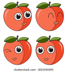 Set of four peach emoji icons. Colored isolated on white background