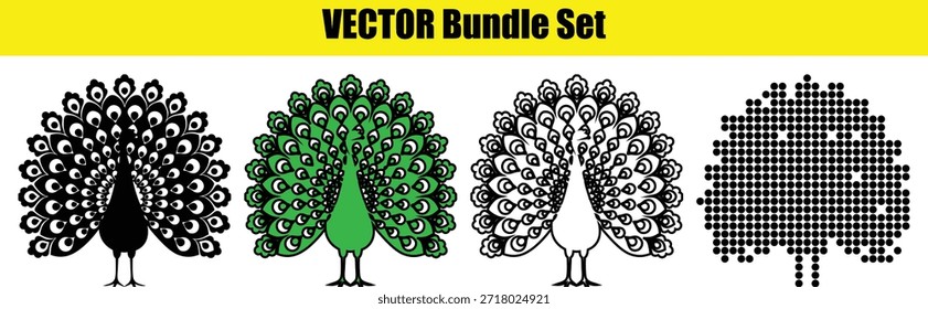 Conjunto de cuatro ilustraciones de pavo real conjunto de Paquete