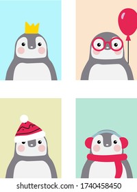 Set of four penguin with different clothes