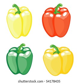 Set from four pepper on white background