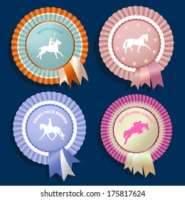 Set of four perfect equine rosette ribbons  