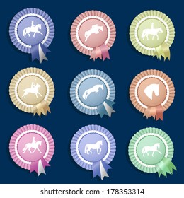 Set of four perfect equine rosette ribbons  