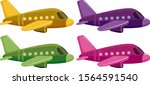 Set of four pictures of airplane in different color illustration