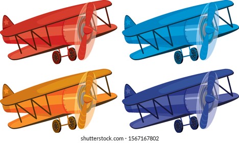 Conjunto de cuatro imágenes del avión en la ilustración de diferentes colores