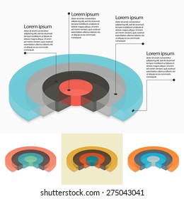 Set of four pie charts in isometric perspective