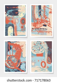 conjunto de cuatro piezas en blanco A4 hoja de pintura abstracta contemporánea, colección de Ilustración vectorial de fondo de abstracción original