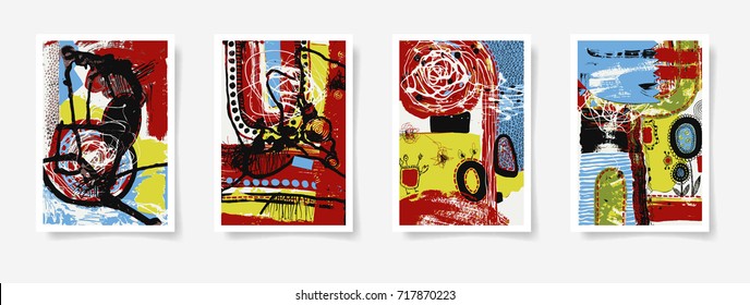 set of four pieces blank A4 sheet contemporary abstract painting, original abstraction background vector illustration collection