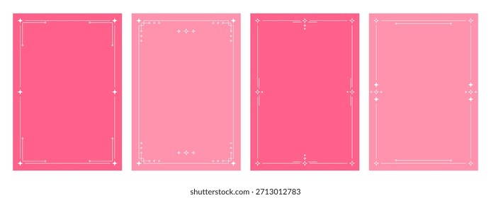 Conjunto de cuatro Plantillas de fondo rosa con bordes decorativos brillantes. Colección de marcos de Vertical de Vector para historia de redes sociales o tarjeta de felicitación.
