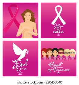 a set of four pink backgrounds with symbols or women