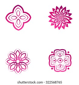 Conjunto de cuatro diseños de logotipo abstracto de flores rosadas. Icono de plantilla de vector. Puede utilizarse para medicina, belleza o empresa de negocios deportivos