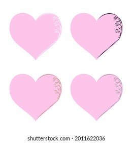 Set of four pink hearts in modern style. Vector illustration 