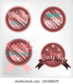 Set of  four pink labels on bright background