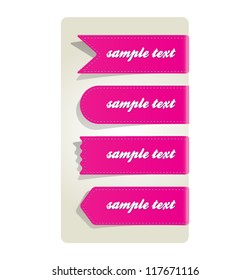 A set of four pink ribbons labels with shadow