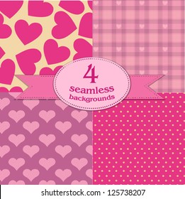 set of four pink seamless valentine's day backgrounds, eps 10