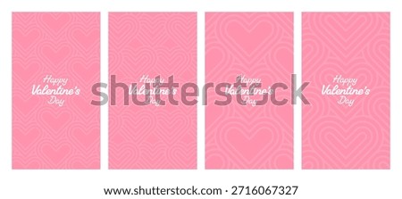 Set of four pink Valentines Day story banners with heart pattern and greeting text for social media or digital advertising.
