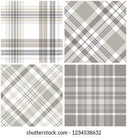 Set of four plaid patterns in shades of taupe. Seamless cheater quilt print.