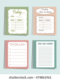 Set of four planners "To-Do List" for organising a day. Vector illustration. It can be used daily