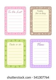 Set of four planners "To-Do List" for organizing a day. Vector illustration